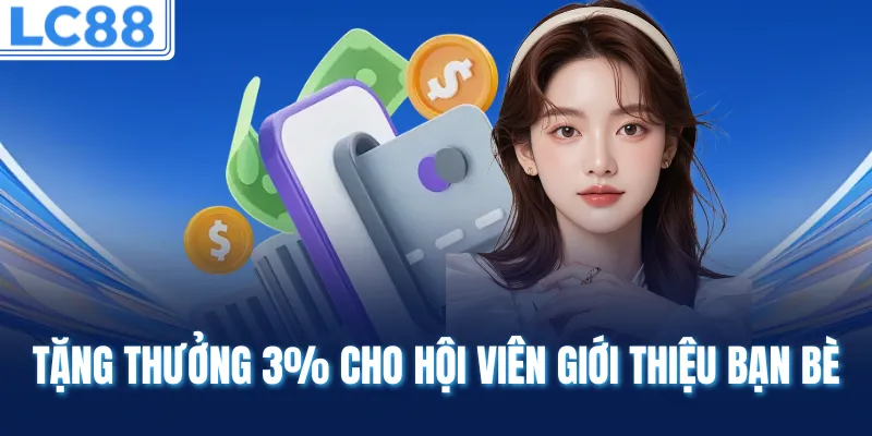 Tặng thưởng 3% cho hội viên giới thiệu bạn bè